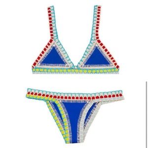 Like New Kiini Tuesday royal blue handmade crochet bikini top and bottom set